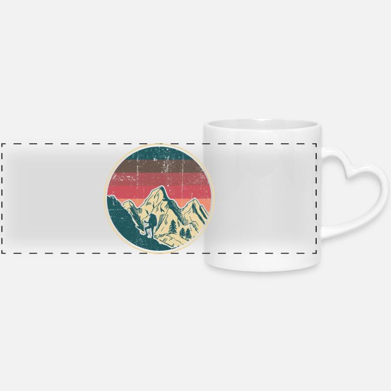 Alpine Hiker Retro Sunset - Panoramic mug with heart handle - white