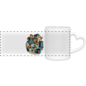 Village de maisons colorées en teinte bleue - Mug panoramique avec anse en forme de cœur - blanc - Devant
