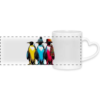 Pingouins pingouins avec chapeau et écharpe - Mug panoramique avec anse en forme de cœur - blanc - Devant