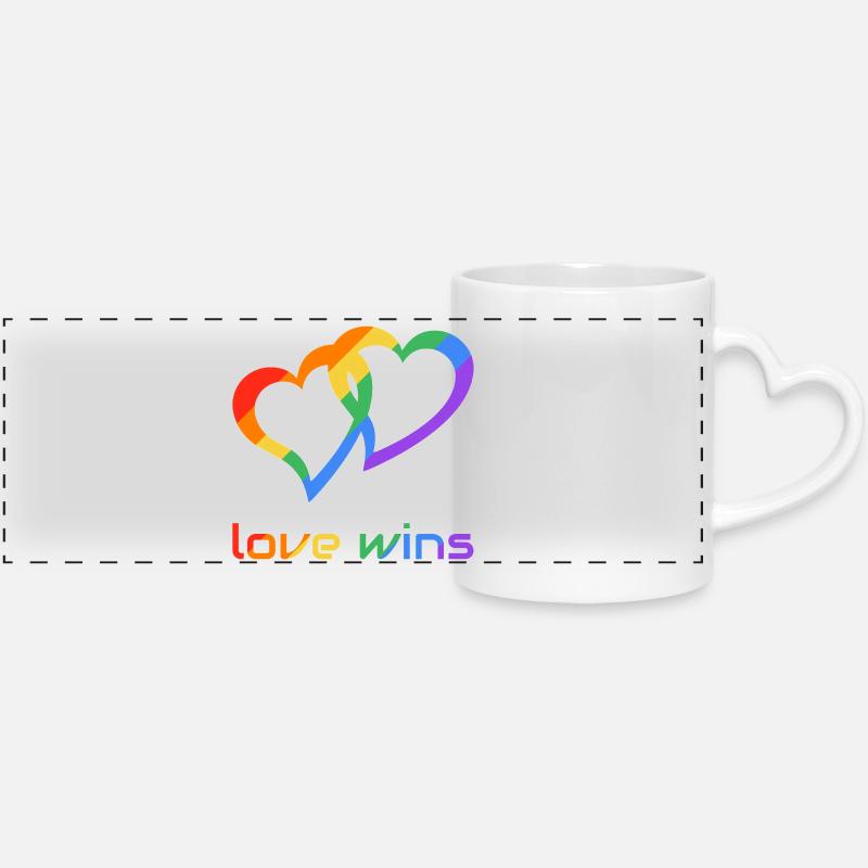 Rainbow Hearts Love Wins - Panoramic mug with heart handle - white