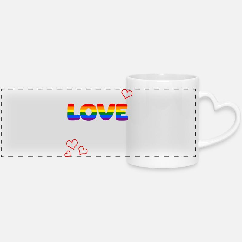 Love Wins Pride Rainbow - Panoramic mug with heart handle - white