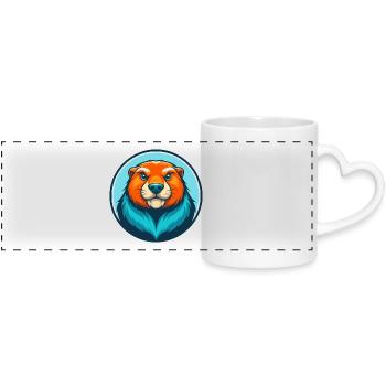 Marmot Cute Kawaii Cartoon Clipart Animal Pet Logo - Panoramic mug with heart handle - white - Front