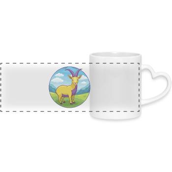 Steinbock Niedliche Kawaii Cartoon Clipart Tier Haustier - Panoramatasse mit Herzhenkel - Weiß - Vorne