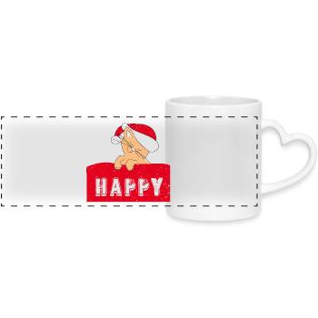 Happy Cat with Christmas-Cap - Panoramatasse mit Herzhenkel - Weiß - Vorne