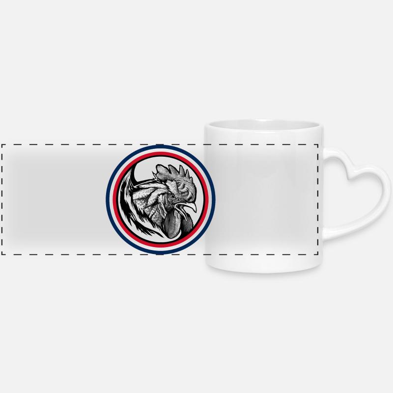 FREEBEAST Rooster Blue, White & Red - Panoramic mug with heart handle - white