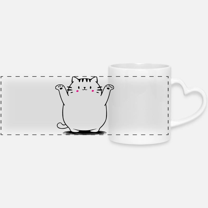 Cute cat - Panoramic mug with heart handle - white