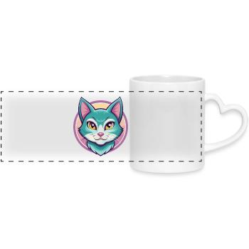 Chat bleu russe race dessin animé Kawaii Animal Pet - Mug panoramique avec anse en forme de cœur - blanc - Devant