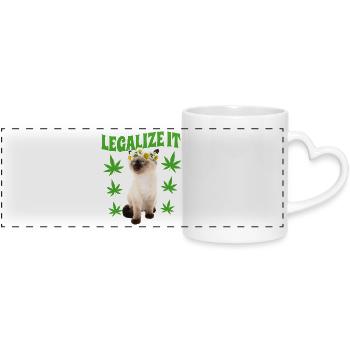 Cat Stoned Stoned Smoking Weed, Hemp Leaf, Hippie - Panoramic mug with heart handle - white - Front