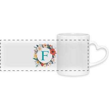F Monogram, Couronne de fleurs, Personnalisable - Mug panoramique avec anse en forme de cœur - blanc - Devant