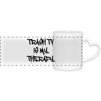 Trash TV Is My Therapy – Émission de télé-réalité Love - Mug panoramique avec anse en forme de cœur - blanc - Devant