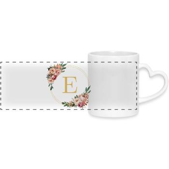 e Monogram, Couronne de fleurs, Personnalisable - Mug panoramique avec anse en forme de cœur - blanc - Devant