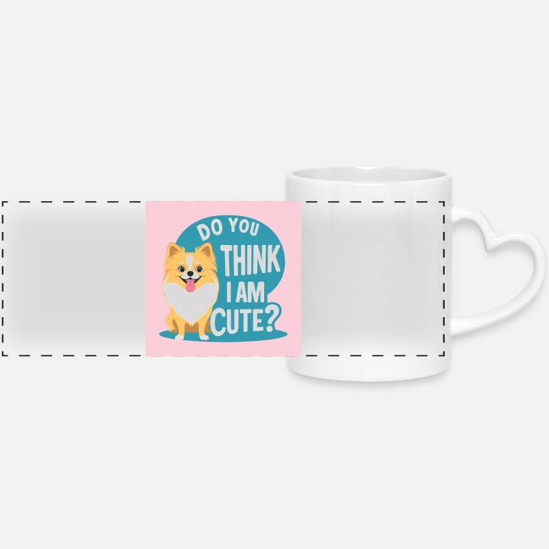 Chien de Poméranie « Pensez-vous que je suis mignon ? » - Mug panoramique avec anse en forme de cœur - blanc