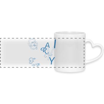 Typo meets gravity - Panoramic mug with heart handle - white - Front