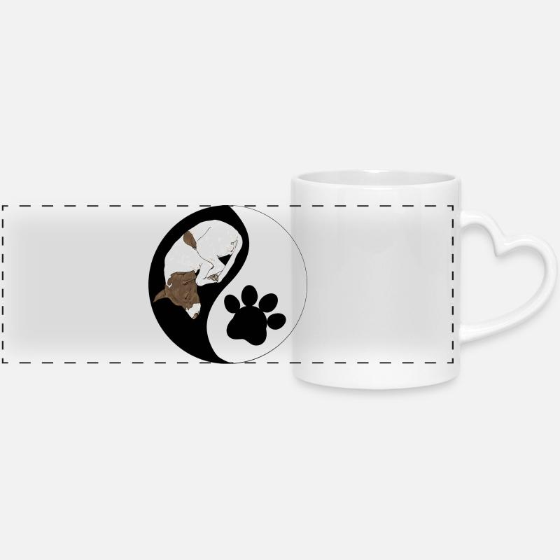 Hund und Pfote Yin Yang Symbol - Panoramatasse mit Herzhenkel - Weiß