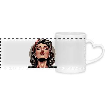 Rockabilly Lèvres embrassables Lèvres rouges Cadeau rétro - Mug panoramique avec anse en forme de cœur - blanc - Devant