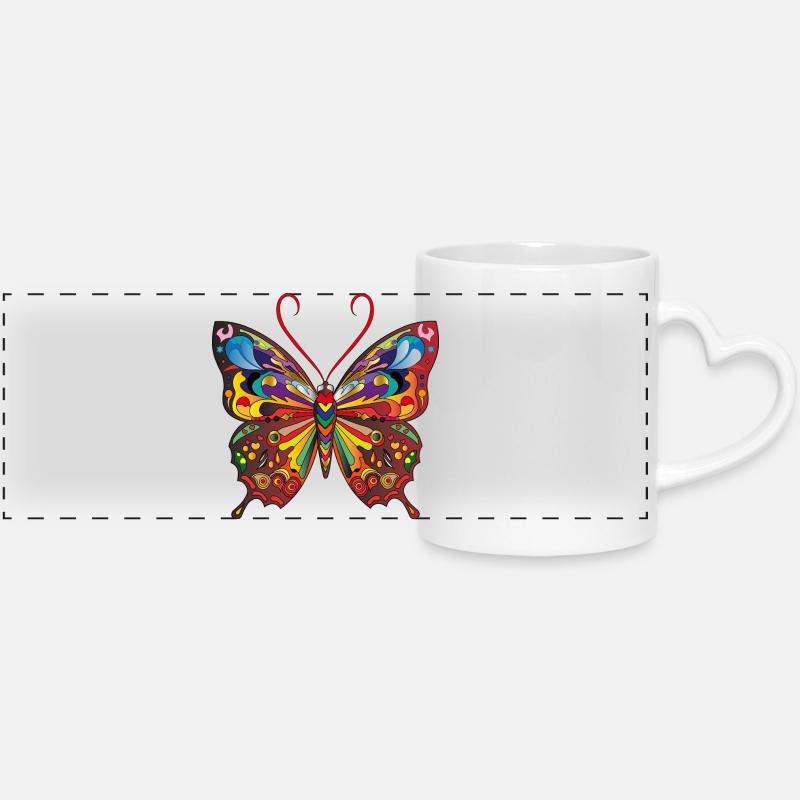 The Colorful Butterfly - Panoramic mug with heart handle - white