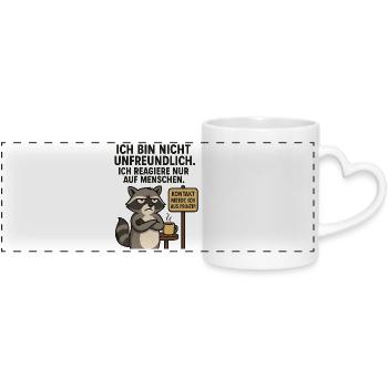 Raccoon saying: contact avoidance - Panoramic mug with heart handle - white - Front