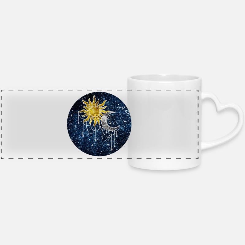 Cosmic Sun and Moon - Panoramic mug with heart handle - white