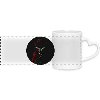 Fox in trench coat with red hat – Noir animal motif - Panoramic mug with heart handle - white - Front