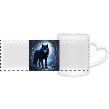 Power Animal Black Wolf - Panoramic mug with heart handle - white - Front