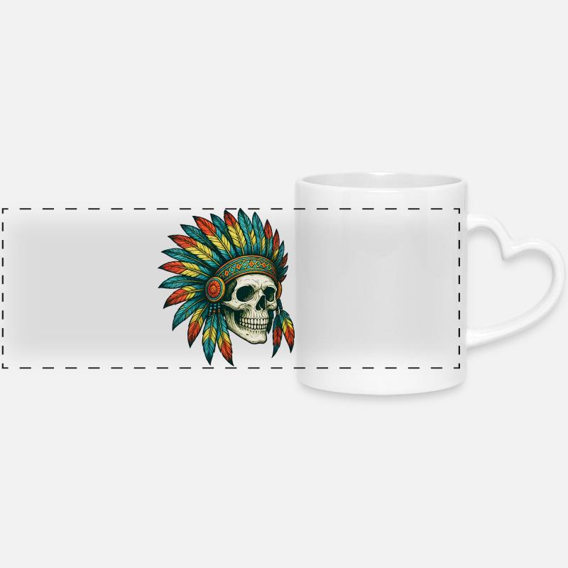 Native Tribal Skull Illustration - Panoramic mug with heart handle - white