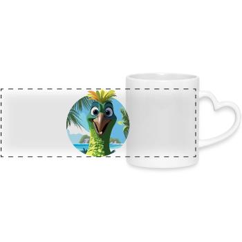 Exotic Bird and Palm Trees Drawing - Panoramic mug with heart handle - white - Front