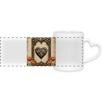 Celtic Heart Linked with Flowers - Panoramic mug with heart handle - white - Front