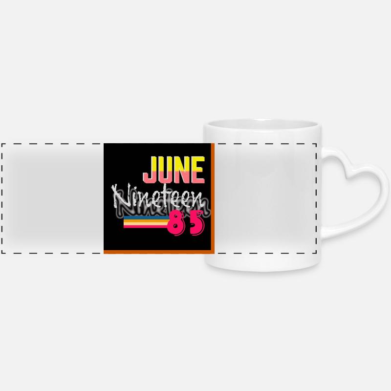 June Nineteen 85 Retro Neon Design - Panoramic mug with heart handle - white