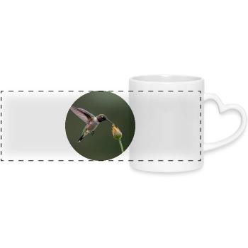 Hummingbird and Blossom Nature Illustration - Panoramic mug with heart handle - white - Front