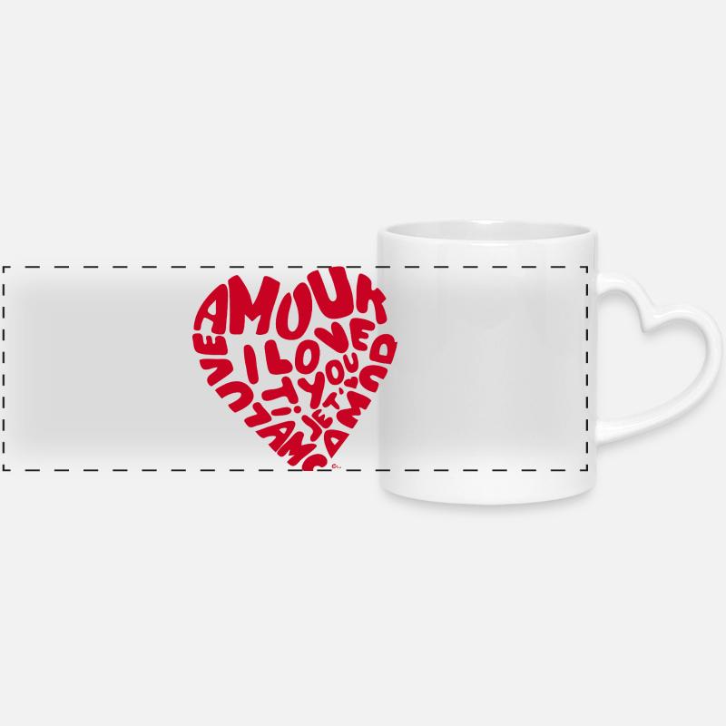 coeur multilingue - Mug panoramique avec anse en forme de cœur - blanc