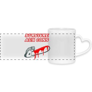 Survivre aux cons - Mug panoramique avec anse en forme de cœur - blanc - Devant