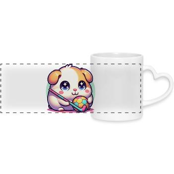 Hamster kawaii avec balle et crosse de hockey Sport - Mug panoramique avec anse en forme de cœur - blanc - Devant