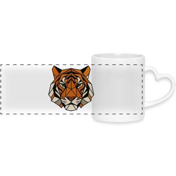 Geometric Tiger Face Illustration - Panoramic mug with heart handle - white - Front