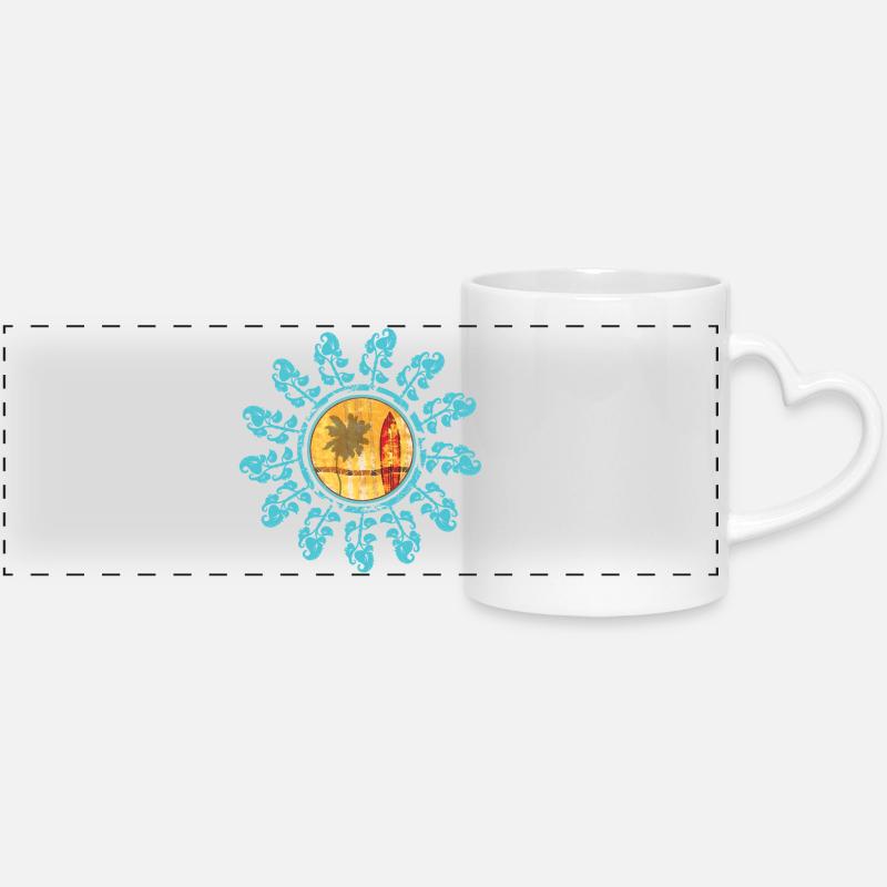 Plage et coucher de soleil dans un style bohème - Mug panoramique avec anse en forme de cœur - blanc
