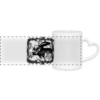 Silhouette de lapin noir et blanc - Mug panoramique avec anse en forme de cœur - blanc - Devant