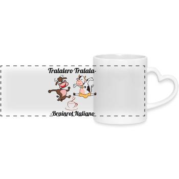 Cheerful cows and bull on coffee background - Panoramic mug with heart handle - white - Front