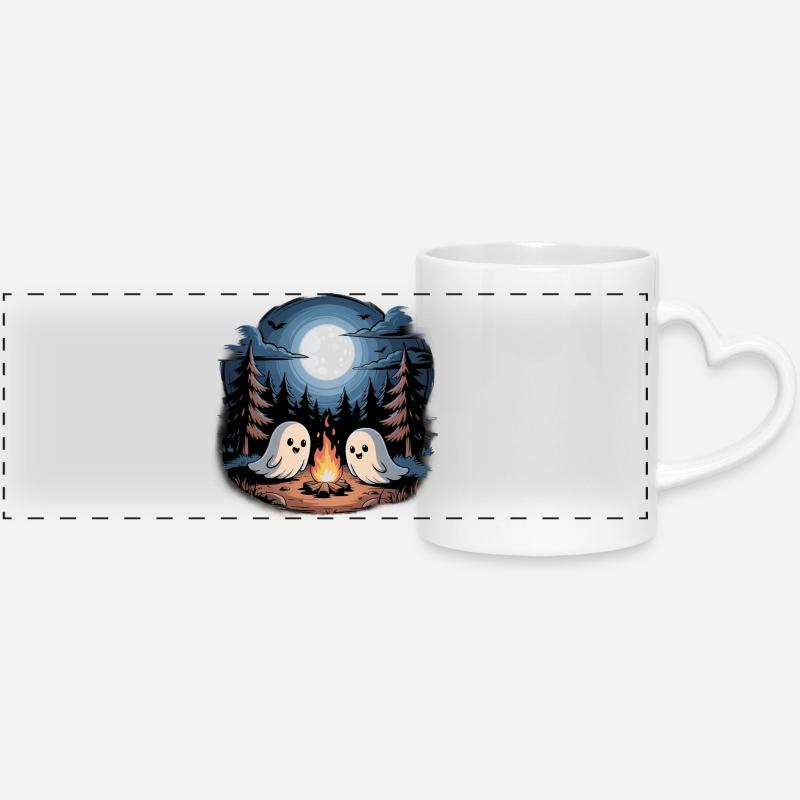 Boo Camper Hiker Ghost Bonfire Halloween Camping - Panoramic mug with heart handle - white
