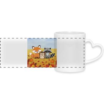 Autumnal forest animal trio - Panoramic mug with heart handle - white - Front