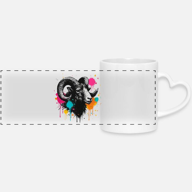 Tête de bélier graffiti explosion de couleurs - Mug panoramique avec anse en forme de cœur - blanc