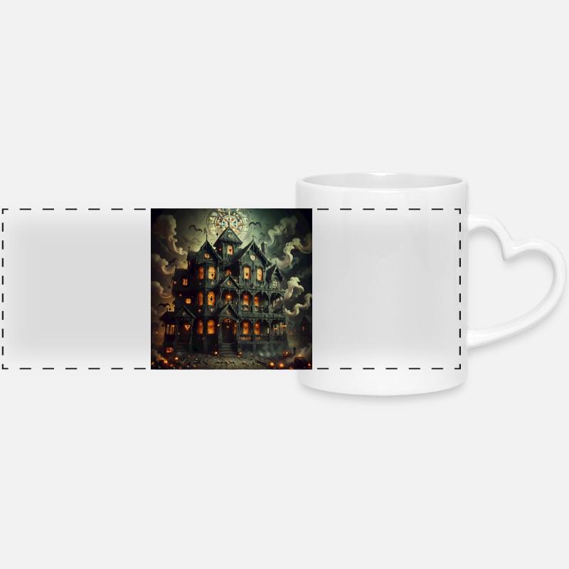 Haunted Halloween Haunted House Mansion - Panoramic mug with heart handle - white