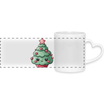 Breloque sapin de Noël kawaii - Mug panoramique avec anse en forme de cœur - blanc - Devant