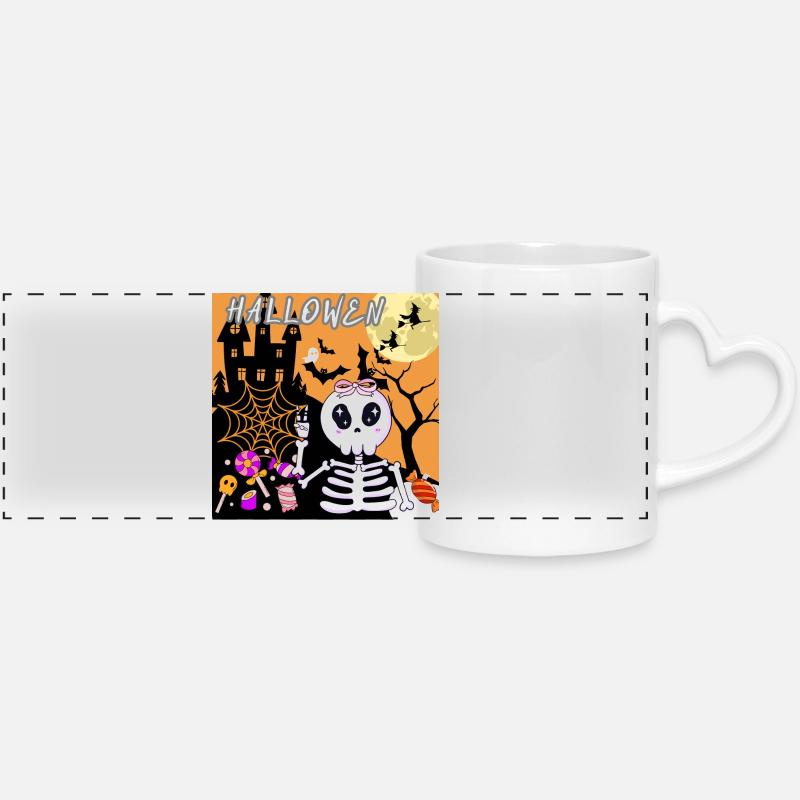 Cute Halloween Skeleton with Candy - Panoramic mug with heart handle - white