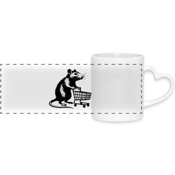 Rat with shopping cart - Panoramic mug with heart handle - white - Front