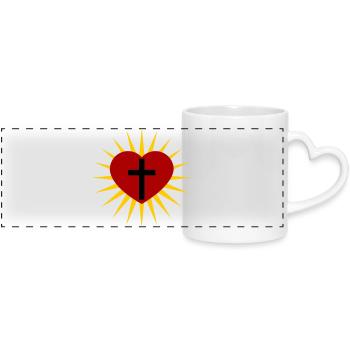 Cross - Panoramic mug with heart handle - white - Front