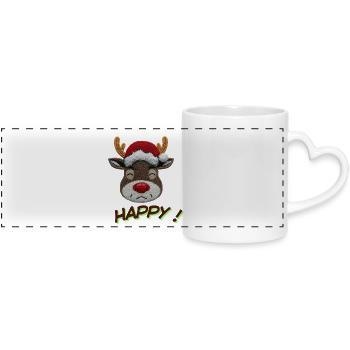 Reindeer Christmas Embroidered Merry - Panoramic mug with heart handle - white - Front