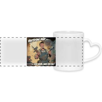 Croyez-moi, je sais ce que je fais ! - Mug panoramique avec anse en forme de cœur - blanc - Devant