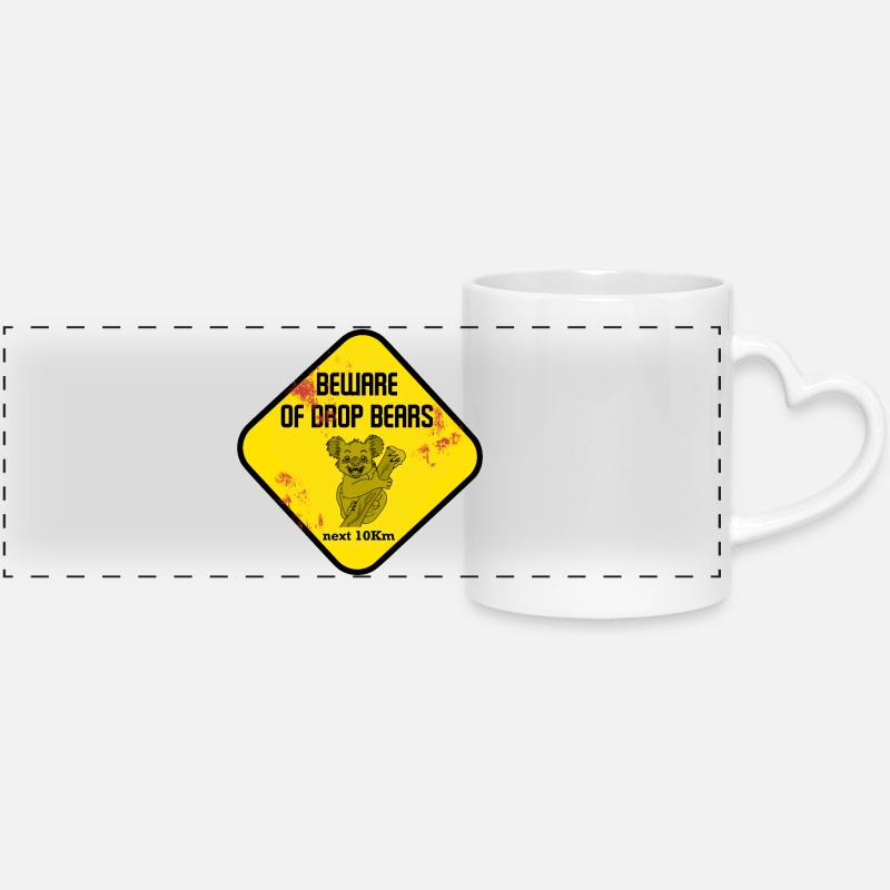 Signe d’avertissement : Drop Bears - Mug panoramique avec anse en forme de cœur - blanc