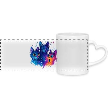 Trio de chats néon Galaxy - Mug panoramique avec anse en forme de cœur - blanc - Devant
