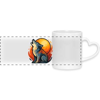 Wolf howling - Panoramic mug with heart handle - white - Front