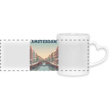 Amsterdamer Kanäle bei Sonnenuntergang - Panoramatasse mit Herzhenkel - Weiß - Vorne